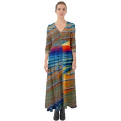 Modern Sunset Over The Ocean Button Up Boho Maxi Dress by GardenOfOphir