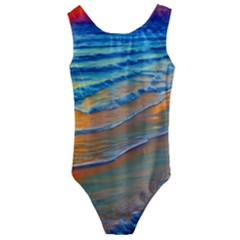 Modern Sunset Over The Ocean Kids  Cut-out Back One Piece Swimsuit by GardenOfOphir