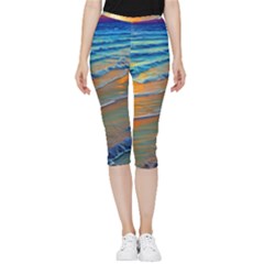 Modern Sunset Over The Ocean Inside Out Lightweight Velour Capri Leggings 