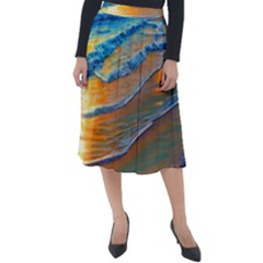 Modern Sunset Over The Ocean Classic Velour Midi Skirt  by GardenOfOphir