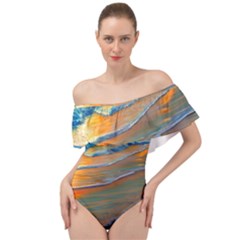 Modern Sunset Over The Ocean Off Shoulder Velour Bodysuit  by GardenOfOphir