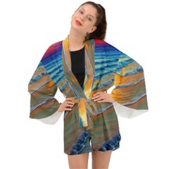 Modern Sunset Over The Ocean Long Sleeve Kimono by GardenOfOphir