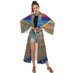 Modern Sunset Over The Ocean Maxi Kimono by GardenOfOphir