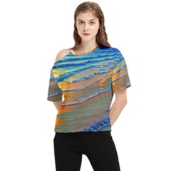 Modern Sunset Over The Ocean One Shoulder Cut Out Tee by GardenOfOphir