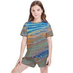 Modern Sunset Over The Ocean Kids  Tee And Sports Shorts Set by GardenOfOphir