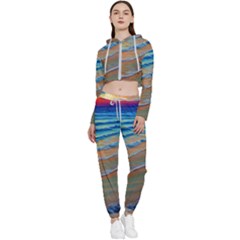 Modern Sunset Over The Ocean Cropped Zip Up Lounge Set by GardenOfOphir