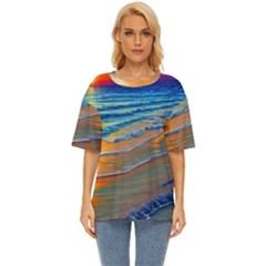 Modern Sunset Over The Ocean Oversized Basic Tee by GardenOfOphir