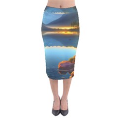 Gorgeous Lake Velvet Midi Pencil Skirt by GardenOfOphir