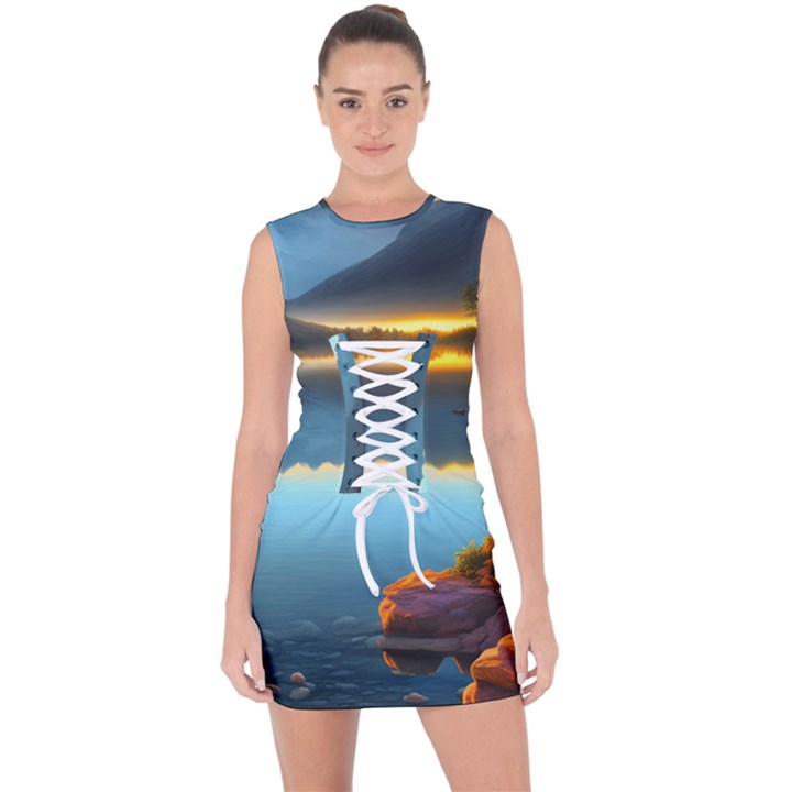 Gorgeous Lake Lace Up Front Bodycon Dress