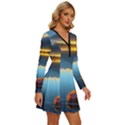 Gorgeous Lake Long Sleeve Deep V Mini Dress  View3