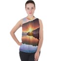 Majestic Lake Mock Neck Chiffon Sleeveless Top View1