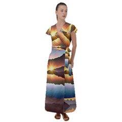 Majestic Lake Flutter Sleeve Maxi Dress by GardenOfOphir