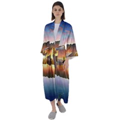 Majestic Lake Maxi Satin Kimono by GardenOfOphir