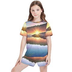 Majestic Lake Kids  Tee And Sports Shorts Set by GardenOfOphir