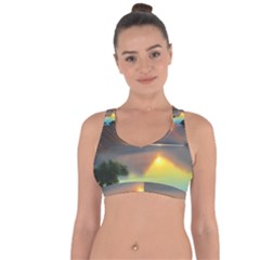 Benevolent Lake Cross String Back Sports Bra by GardenOfOphir