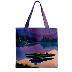 Astonishing Lake View Zipper Grocery Tote Bag by GardenOfOphir