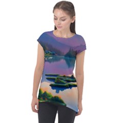 Astonishing Lake View Cap Sleeve High Low Top by GardenOfOphir