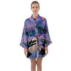 Astonishing Lake View Long Sleeve Satin Kimono by GardenOfOphir