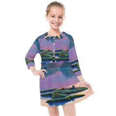 Astonishing Lake View Kids  Quarter Sleeve Shirt Dress by GardenOfOphir