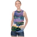 Astonishing Lake View High Neck Satin Top View1