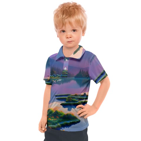 Astonishing Lake View Kids  Polo Tee by GardenOfOphir