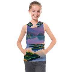 Astonishing Lake View Kids  Sleeveless Hoodie by GardenOfOphir