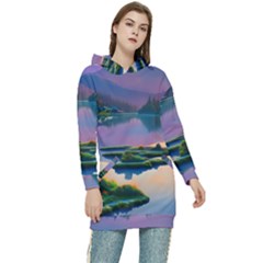 Astonishing Lake View Women s Long Oversized Pullover Hoodie by GardenOfOphir