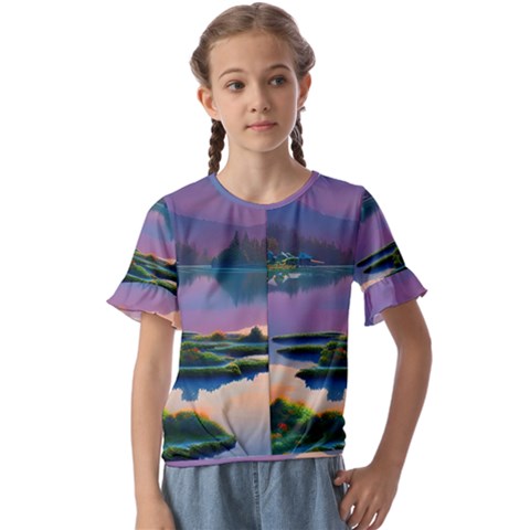 Astonishing Lake View Kids  Cuff Sleeve Scrunch Bottom Tee by GardenOfOphir