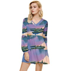 Astonishing Lake View Tiered Long Sleeve Mini Dress by GardenOfOphir