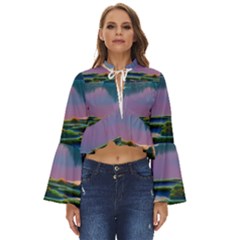 Astonishing Lake View Boho Long Bell Sleeve Top by GardenOfOphir