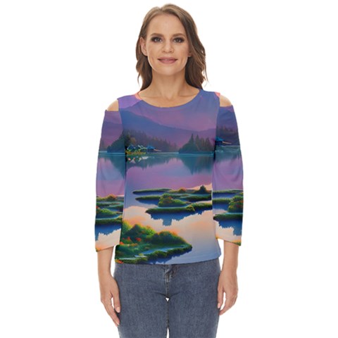 Astonishing Lake View Cut Out Wide Sleeve Top by GardenOfOphir