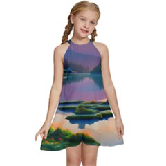 Astonishing Lake View Kids  Halter Collar Waist Tie Chiffon Dress by GardenOfOphir