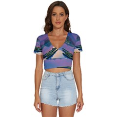 Astonishing Lake View V-neck Crop Top by GardenOfOphir