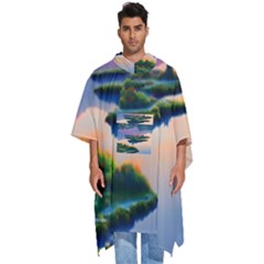 Astonishing Lake View Men s Hooded Rain Ponchos by GardenOfOphir