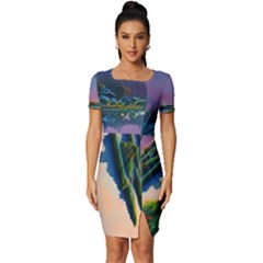 Astonishing Lake View Fitted Knot Split End Bodycon Dress by GardenOfOphir