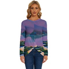 Astonishing Lake View Long Sleeve Crew Neck Pullover Top by GardenOfOphir