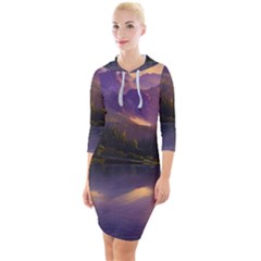 Colored Hues Sunset Quarter Sleeve Hood Bodycon Dress by GardenOfOphir