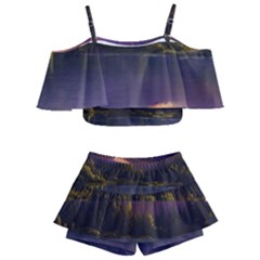 Colored Hues Sunset Kids  Off Shoulder Skirt Bikini