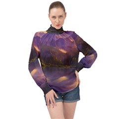 Colored Hues Sunset High Neck Long Sleeve Chiffon Top by GardenOfOphir