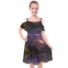 Colored Hues Sunset Kids  Cut Out Shoulders Chiffon Dress by GardenOfOphir