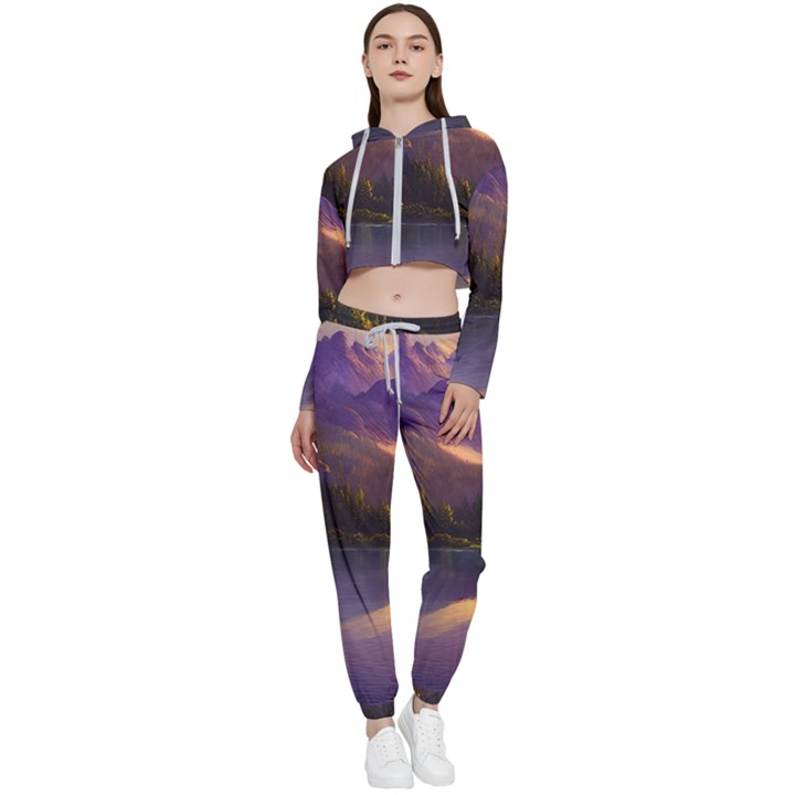 Colored Hues Sunset Cropped Zip Up Lounge Set