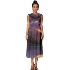 Colored Hues Sunset Sleeveless Round Neck Midi Dress by GardenOfOphir