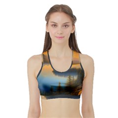 Distant Sunset Sports Bra With Border by GardenOfOphir