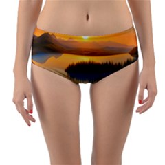 Distant Sunset Reversible Mid-waist Bikini Bottoms by GardenOfOphir