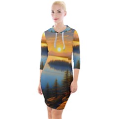 Distant Sunset Quarter Sleeve Hood Bodycon Dress by GardenOfOphir