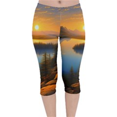 Distant Sunset Velvet Capri Leggings  by GardenOfOphir