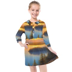 Distant Sunset Kids  Quarter Sleeve Shirt Dress by GardenOfOphir