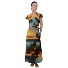 Distant Sunset Flutter Sleeve Maxi Dress by GardenOfOphir