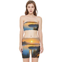 Distant Sunset Stretch Shorts And Tube Top Set by GardenOfOphir