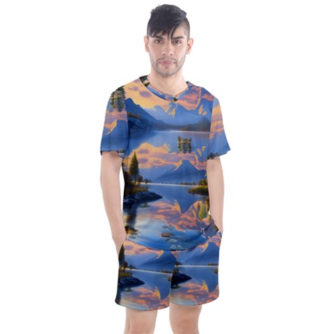 Beautiful Sunset Men s Mesh Tee And Shorts Set by GardenOfOphir